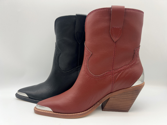 Botas de couro do vestido das mulheres fechados do projeto do metal do dedo do pé, botas de couro genuínas do tornozelo do nappa macio, salto do Abs com outsole de borracha
