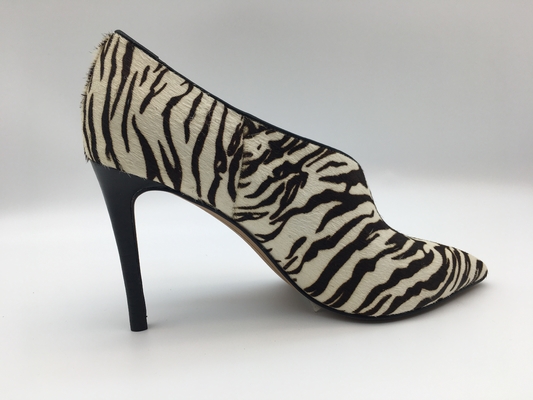botas do vestido das mulheres do salto de estilete do teste padrão da zebra, nappa bicolor macio de couro, dedo do pé aguçado com a parte superior do projeto da forma de V