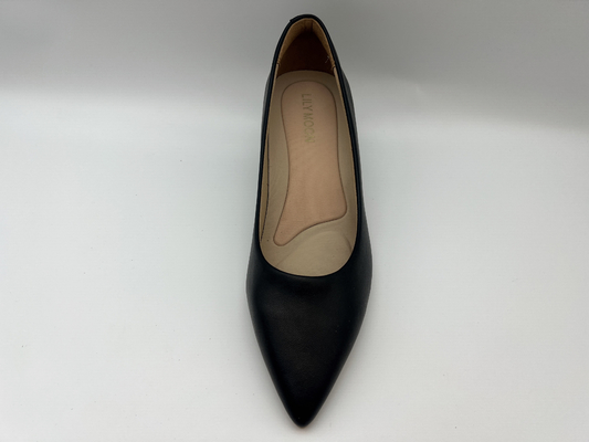 Salto da tela macia das sapatas de vestido das mulheres negras de couro de Nappa o baixo apontou Toe Shoes