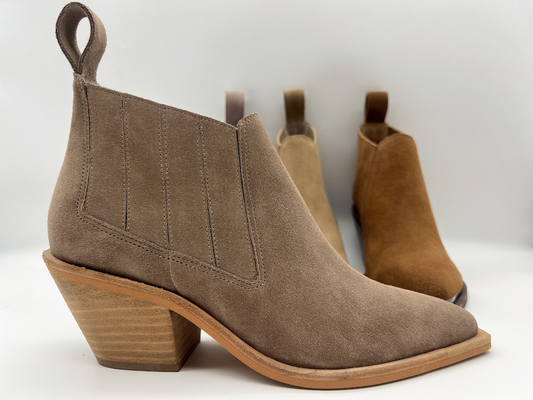 botas do tornozelo do vestido das mulheres de couro da camurça macia marrom da vaca, salto do Abs com outsole do não-deslizamento de TPR