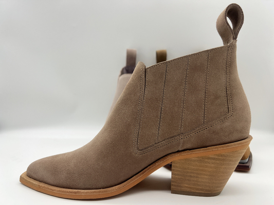 botas do tornozelo do vestido das mulheres de couro da camurça macia marrom da vaca, salto do Abs com outsole do não-deslizamento de TPR