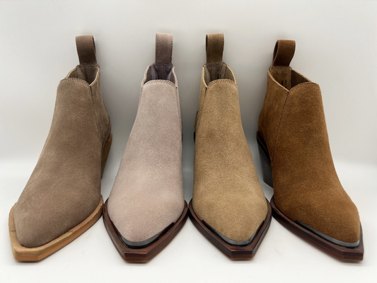 botas do tornozelo do vestido das mulheres de couro da camurça macia marrom da vaca, salto do Abs com outsole do não-deslizamento de TPR