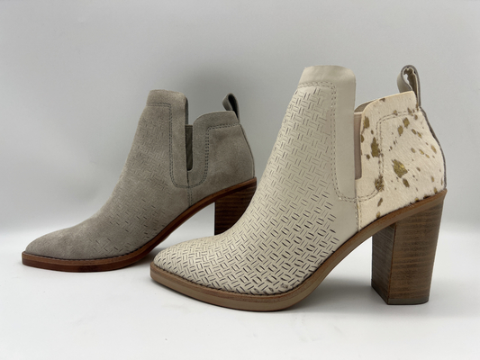 Salto do Abs com outsole de TPR, couro macio da camurça da quebra e botas do tornozelo do vestido das mulheres de couro do cabelo metálico