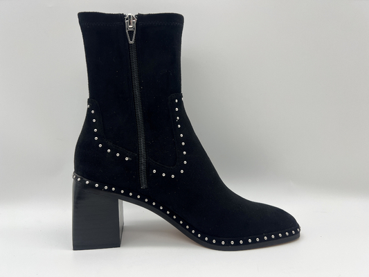 botas macias com projeto do zíper do metal, salto quadrado do tornozelo do couro da camurça e do vestido das mulheres negras da tela do lycra do estiramento do Abs