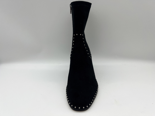 botas macias com projeto do zíper do metal, salto quadrado do tornozelo do couro da camurça e do vestido das mulheres negras da tela do lycra do estiramento do Abs
