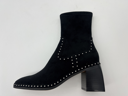 botas macias com projeto do zíper do metal, salto quadrado do tornozelo do couro da camurça e do vestido das mulheres negras da tela do lycra do estiramento do Abs