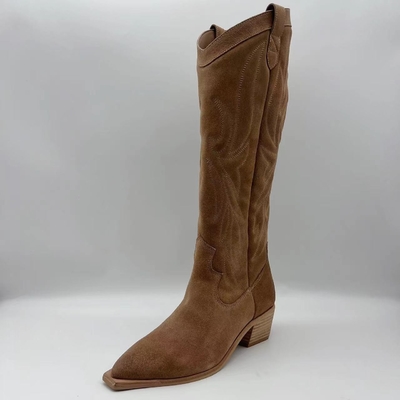 Da camurça macia da vaca de Brown botas do vestido das mulheres de couro genuínas, outsole de TPR com salto do Abs