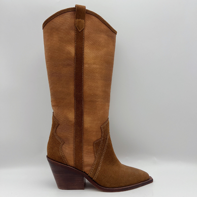 couro macio da camurça da vaca com a lona superior, botas de couro genuínas do vestido do inverno das mulheres aguçados do dedo do pé
