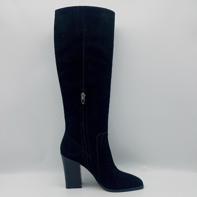 Quadrado de couro preto Toe Ankle Boots/botas altas tornozelo das mulheres