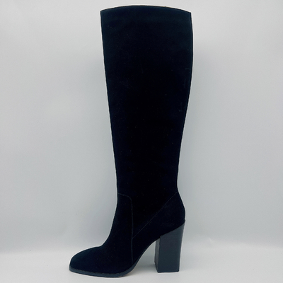 Quadrado de couro preto Toe Ankle Boots/botas altas tornozelo das mulheres