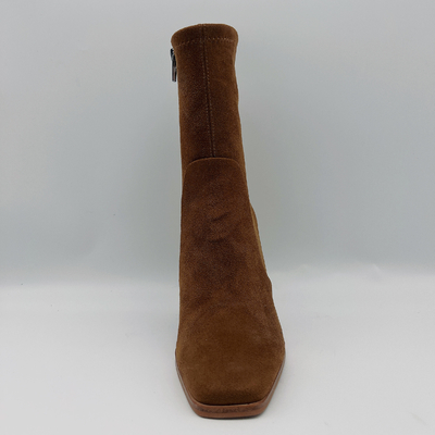 As botas de couro do vestido das mulheres da camurça da vaca esquadram Toe Lt Brown TPR Outsole com o látex de Pusable