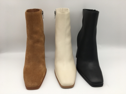 Botas à moda do tornozelo da camurça das senhoras do OEM do ODM de Toe Leather Ankle Boots do quadrado