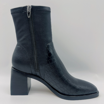 Salto aguçado preto de Toe Ankle Boots Square Abs das mulheres ocasionais com TPR Outsole