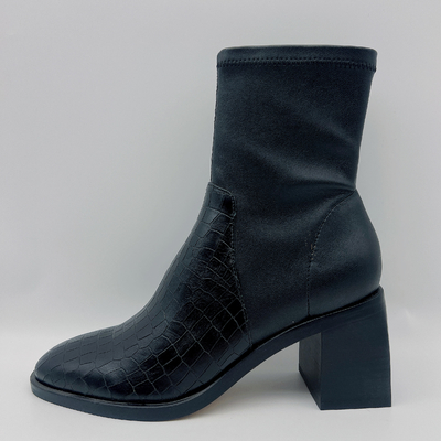 Salto aguçado preto de Toe Ankle Boots Square Abs das mulheres ocasionais com TPR Outsole
