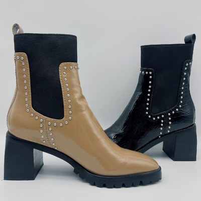O vestido de couro das mulheres duráveis carreg o vestido preto feito sob encomenda Tan Ankle Boots