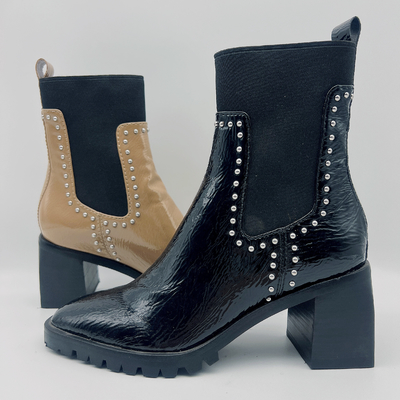 O vestido de couro das mulheres duráveis carreg o vestido preto feito sob encomenda Tan Ankle Boots