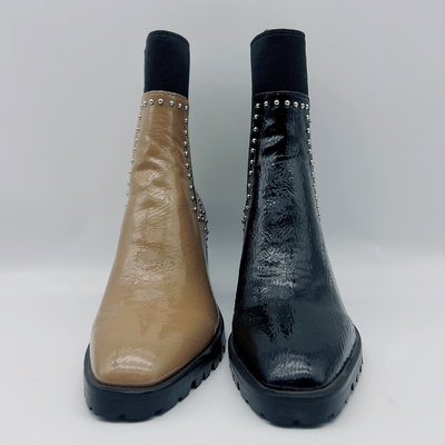 O vestido de couro das mulheres duráveis carreg o vestido preto feito sob encomenda Tan Ankle Boots
