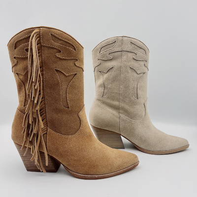O tornozelo de couro do vestido das mulheres do osso carreg botas duráveis da borla da camurça de Brown