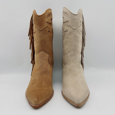 O tornozelo de couro do vestido das mulheres do osso carreg botas duráveis da borla da camurça de Brown