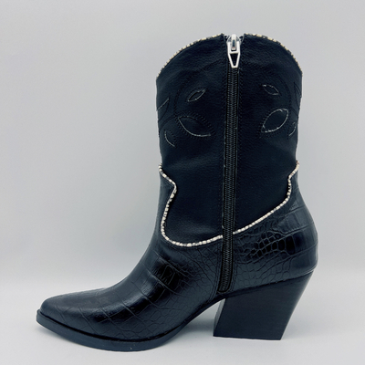 Das botas de couro do vestido das mulheres do GV ROHS botas pretas de couro macias do tornozelo da cópia do crocodilo de Nappa
