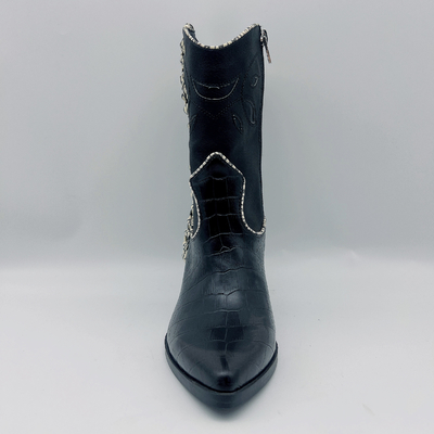Das botas de couro do vestido das mulheres do GV ROHS botas pretas de couro macias do tornozelo da cópia do crocodilo de Nappa