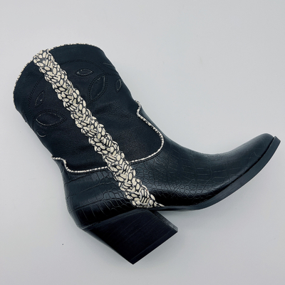 Das botas de couro do vestido das mulheres do GV ROHS botas pretas de couro macias do tornozelo da cópia do crocodilo de Nappa