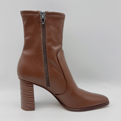 Botas de couro Brown do vestido das mulheres redondas da cabeça com metal Toe Zipper de YKK