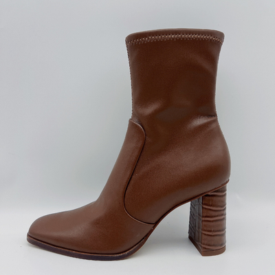 Botas de couro Brown do vestido das mulheres redondas da cabeça com metal Toe Zipper de YKK