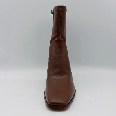 Botas de couro Brown do vestido das mulheres redondas da cabeça com metal Toe Zipper de YKK
