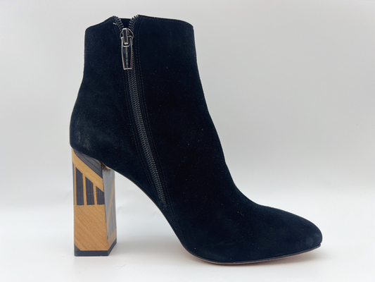Botas pretas do tornozelo do salto alto das mulheres de couro com zíper de nylon