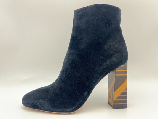 Botas pretas do tornozelo do salto alto das mulheres de couro com zíper de nylon