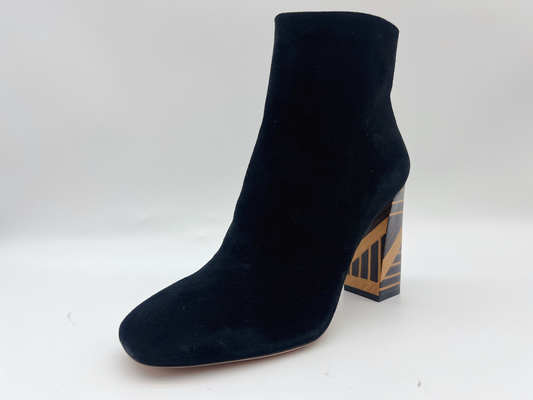 Botas pretas do tornozelo do salto alto das mulheres de couro com zíper de nylon