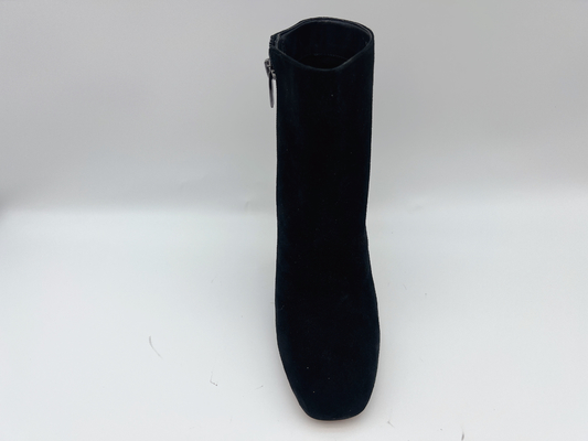 Botas pretas do tornozelo do salto alto das mulheres de couro com zíper de nylon