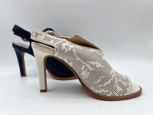 Marinha de couro genuína das sandálias das senhoras/osso Toe High Heel Sandals aberto