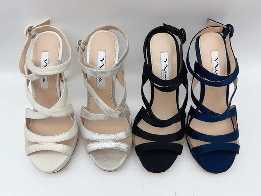 As sandálias abertas Nappa macio do salto de Toe Stiletto Elastic Strap High cobrem/malhas macias de harmonização