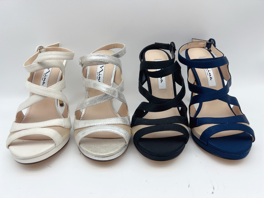 As sandálias abertas Nappa macio do salto de Toe Stiletto Elastic Strap High cobrem/malhas macias de harmonização
