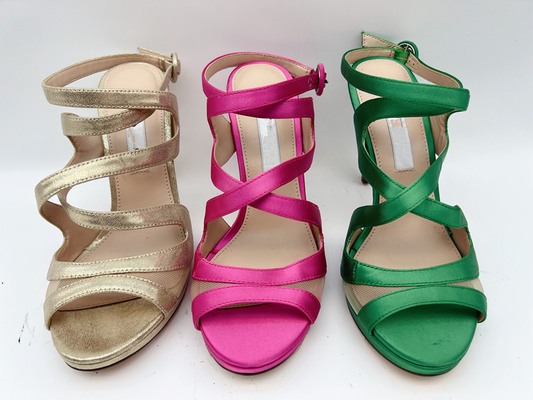 Sandálias abertas de Toe Elastic Stiletto High Heel das sandálias de couro macias das senhoras de 3 polegadas
