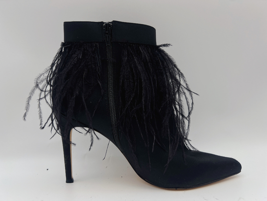 As botas de couro genuínas das mulheres negras, salto de estilete apontaram Toe Ankle Boots