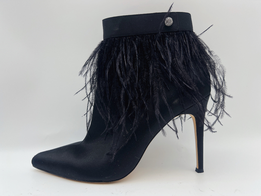 As botas de couro genuínas das mulheres negras, salto de estilete apontaram Toe Ankle Boots