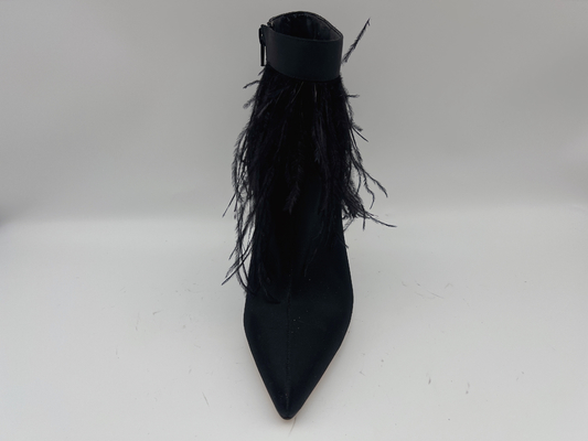 As botas de couro genuínas das mulheres negras, salto de estilete apontaram Toe Ankle Boots