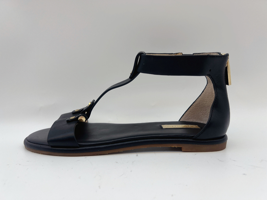 As sapatas lisas T da correia preta das senhoras olham Toe Soft Nappa Genuine Leather Roman Sandals retro