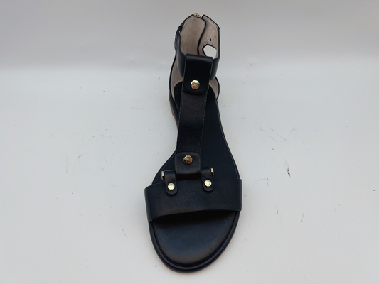 As sapatas lisas T da correia preta das senhoras olham Toe Soft Nappa Genuine Leather Roman Sandals retro