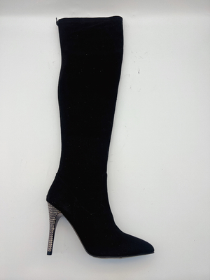 Parte superior aguçado preta da tela de estiramento de Toe Ankle Boots With Soft das mulheres do GV