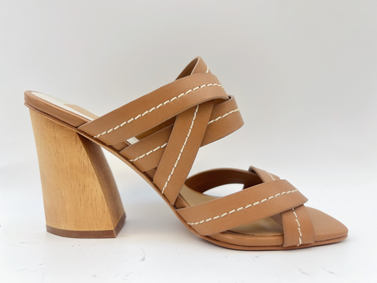 Tan Ankle Strap Womens Dress calça 3 GV de Chunky Heel Open Toe Sandals da polegada