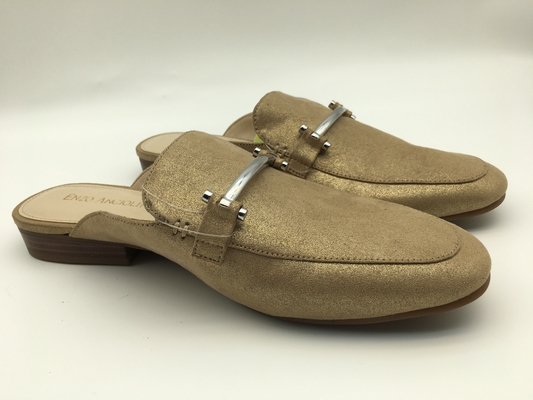 Couro genuíno fechado de Toe Soft Ladies Slippers Bronze com a curvatura quadrada da tira