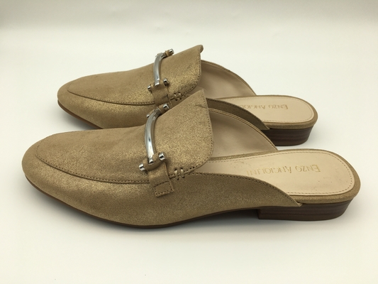 Couro genuíno fechado de Toe Soft Ladies Slippers Bronze com a curvatura quadrada da tira