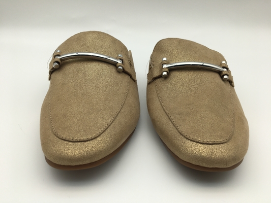 Couro genuíno fechado de Toe Soft Ladies Slippers Bronze com a curvatura quadrada da tira