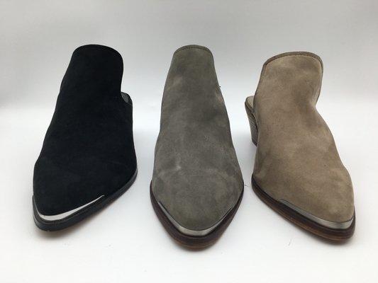 As sapatas de couro lisas das mulheres feitas sob encomenda bronzeam-se/cinzas/baixo salto preto fecharam Toe Shoes