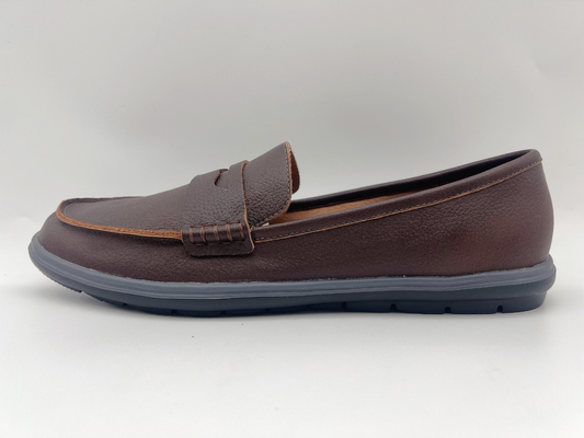 Sapatas de trabalho resistentes do deslizamento confortável brandamente dois preguiçosos de Tone Leather Ladies Flat Leather