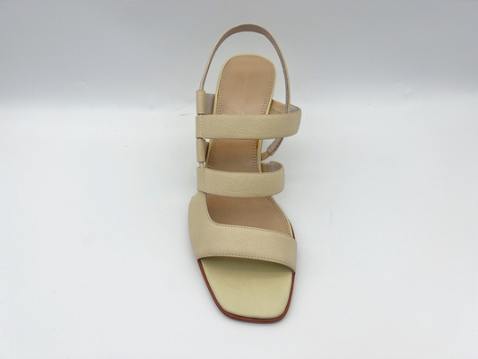 Couro aberto bege de Toe Women Pumps Shoes Genuine com a parte superior de couro macia de Leeche